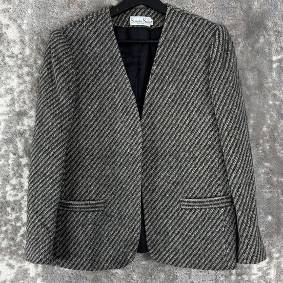 Schrader Sport Womens Size 12 Striped Open Front Blazer Jacket Black Long Sleeve - Picture 1 of 9